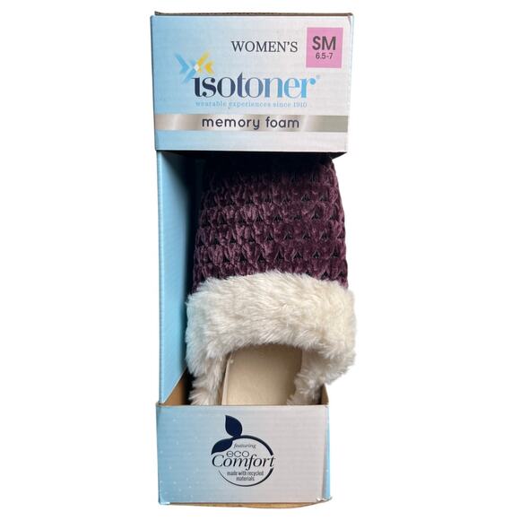 NWT Isotoner Women's Size 6.5-7 Memory Foam Slippers Blackberry Wine - Picture 1 of 5